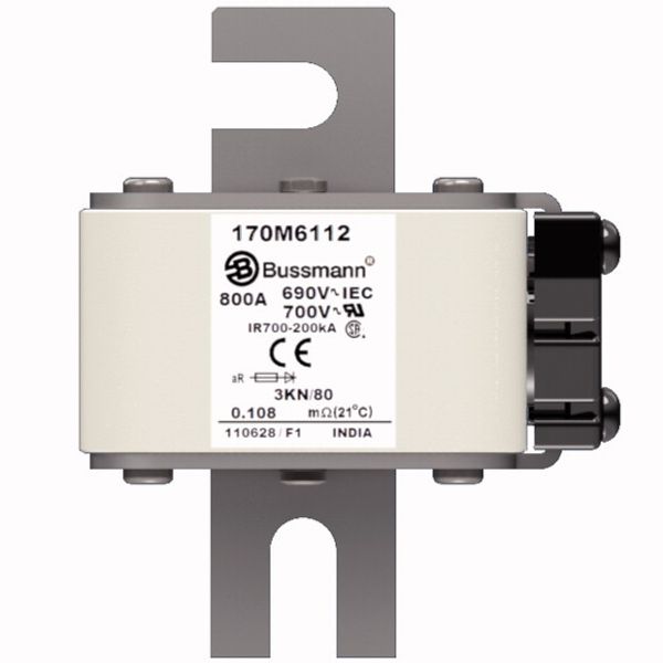 Fuse-link, high speed, 800 A, AC 690 V, DIN 3, 76 x 92 x 109 mm, aR, DIN, IEC, single indicator image 1