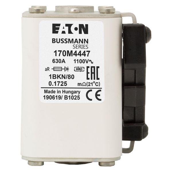 Fuse-link, high speed, 630 A, AC 1100 V, size 1, 53 x 69 x 80 mm, aR, IEC, UL, single indicator image 16