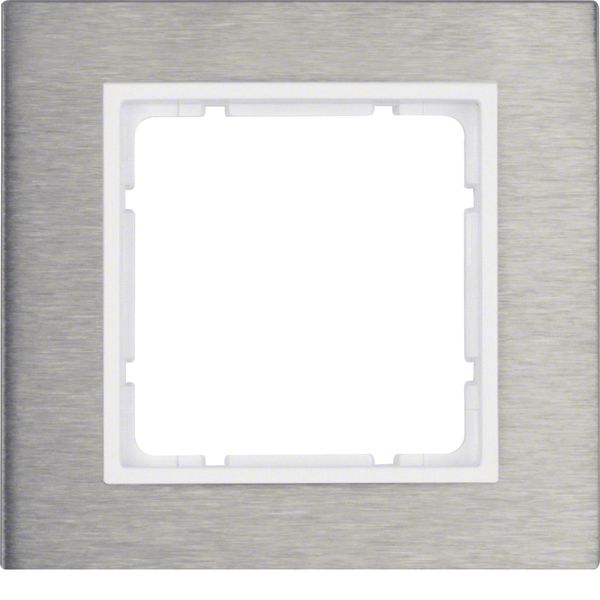 Frame 1gang, B.7, stainless steel/p. white matt, metal brushed image 1