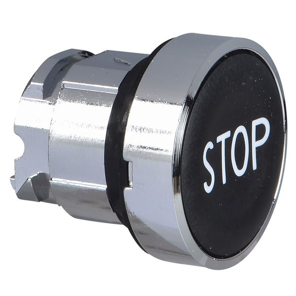 Head for non illuminated push button, Harmony XB4, black flush pushbutton Ø22 mm spring return "STOP" image 1