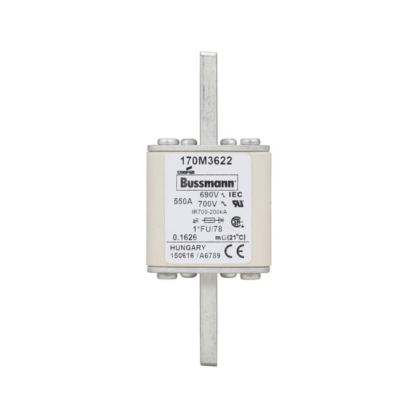 Fuse-link, high speed, 550 A, AC 690 V, compact size 1, 45 x 45 x 110 mm, aR, IEC, UL image 11