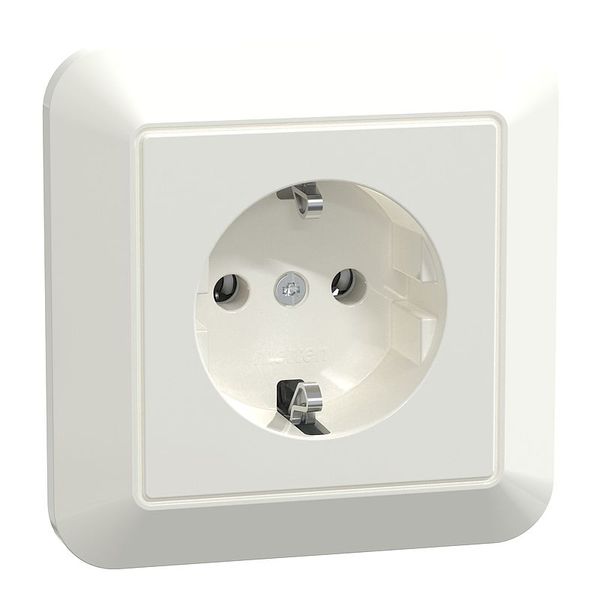 SCHUKO socket outlet with full cover plate, plug-in terminals, polar white gl image 1