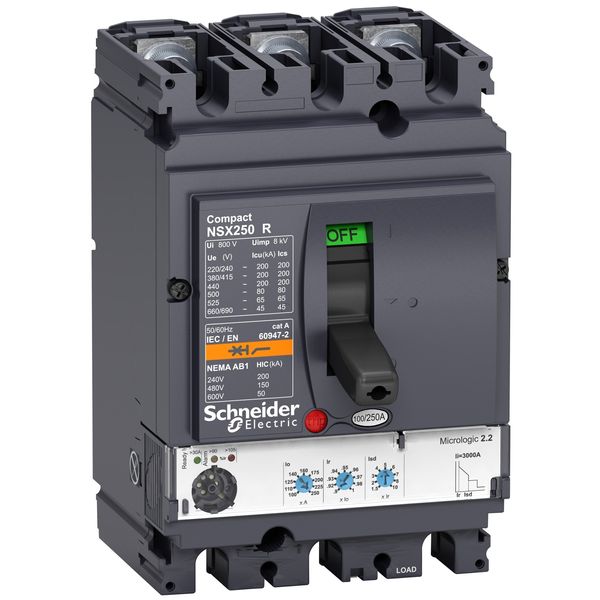 circuit breaker ComPact NSX250R, 200 kA at 415 VAC, MicroLogic 2.2 trip unit 160 A, 3 poles 3d image 3