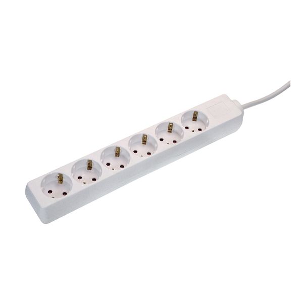 '6 way socket outlet white, 1,4m H05VV-F 3G1,5 with switch' in polybag with label image 1