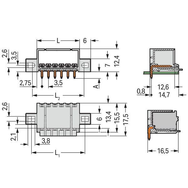 2091-1430/005-000 THT male header; 1.0 mm Ø solder pin; angled image 3