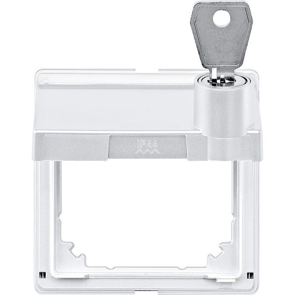 Intermediate ring with hinged lid and lettering field, lockable, polar white, AQUADESIGN image 1