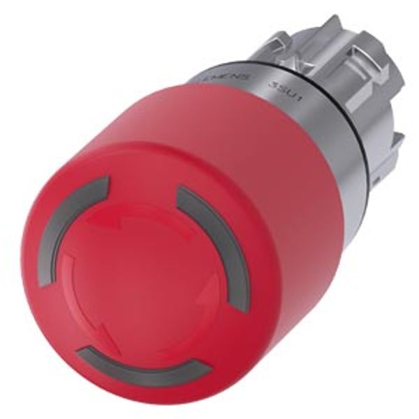 EMERGENCY STOP mushroom pushbutton, illuminable, 22 mm, round, metal, shiny, red, 30 mm, positive  3SU1051-1GB20-0AA0-Z Y12 image 1