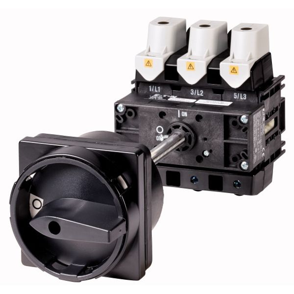 Main switch, P5, 125 A, rear mounting, 3 pole, STOP function, With black rotary handle and locking ring, Lockable in the 0 (Off) position image 1