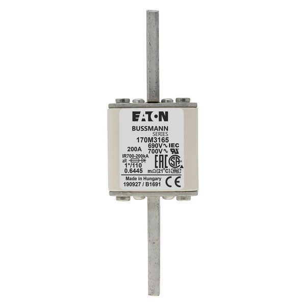 Fuse-link, high speed, 200 A, AC 690 V, compact size 1, 45 x 45 x 134 mm, aR, DIN, IEC, single indicator image 12