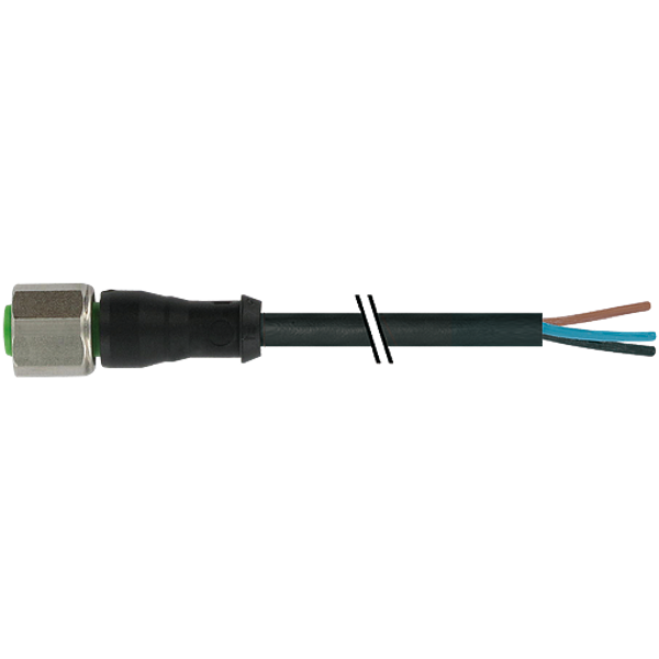 M12 fem. 0° C-cod. Dual-Keyway with cable PUR 3x0.75 bk +drag ch. 7.5m image 1