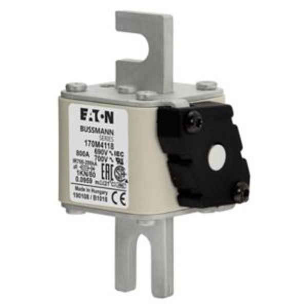 Fuse-link, high speed, 800 A, AC 690 V, DIN 1, 53 x 69 x 108 mm, aR, DIN, IEC, single indicator image 4