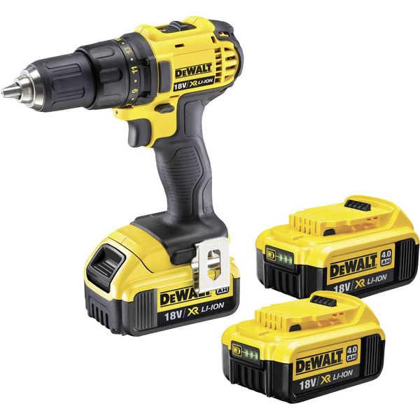 Battery two-speed compact drill-screwdriver, 18V, 13mm quick-change chuck, LED lights, 3 x 4Ah batteries and 1h charger, case image 1