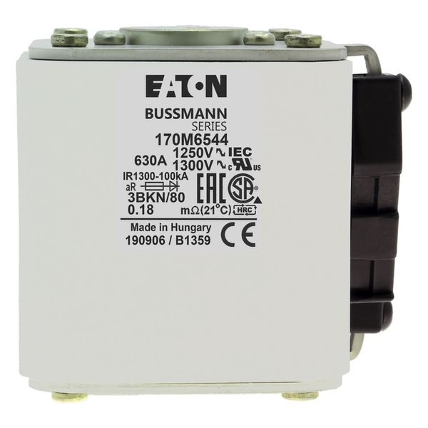 Fuse-link, high speed, 630 A, AC 1250 V, size 3, 76 x 92 x 83 mm, aR, IEC, UL, single indicator image 17