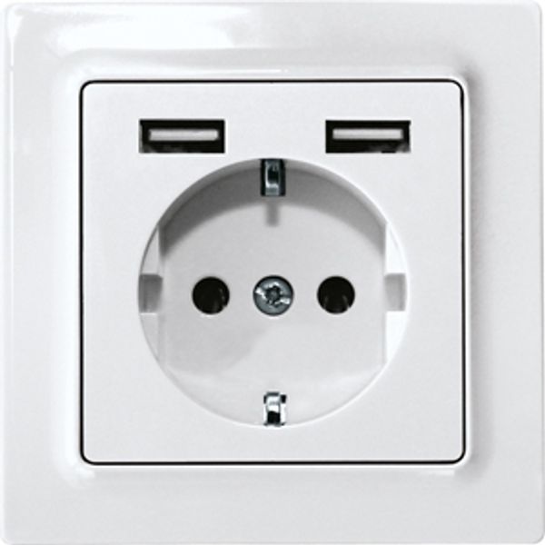German Socket (Type F) DSS with 2xUSB-A in E-Design55, pure white glossy image 1
