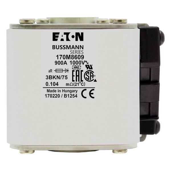 Fuse-link, high speed, 900 A, AC 1000 V, size 3, 74 x 92 x 76 mm, aR, IEC, UL, single indicator image 23