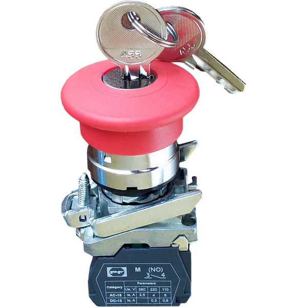 Pushbutton switch mushroom head key-lock FP CMKL RED 1NC (with fixation) IP40 image 1