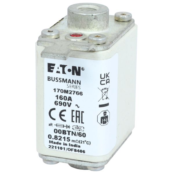 Fuse-link, high speed, 160 A, AC 690 V, size 00, 30 x 62 x 64 mm, aR, IEC, single indicator image 26