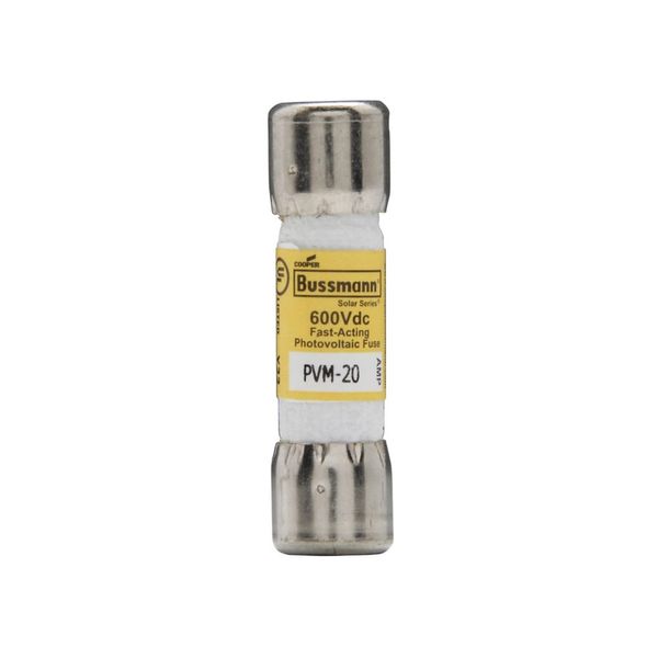 Eaton Midget Fuse, Photovoltaic, 600 Vdc, 50 kAIC interrupt rating, Fast acting class, Fuse Holder and Block mounting, Ferrule end X ferrule end connection,20A current rating,50 kA DC breaking capacity, .41 in dia image 4