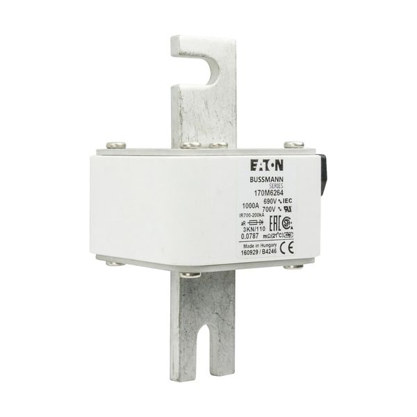 Fuse-link, high speed, 1000 A, AC 690 V, DIN 3, 76 x 92 x 139 mm, aR, DIN, IEC, single indicator image 12