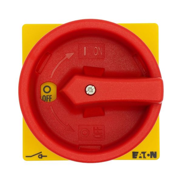 Main switch, T3, 32 A, flush mounting, 2 contact unit(s), 4 pole, Emergency switching off function, With red rotary handle and yellow locking ring image 14