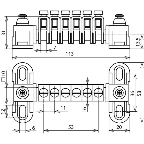 Equipotential bonding bar w/o cover 6x2.5-25mm² (mini type) image 2