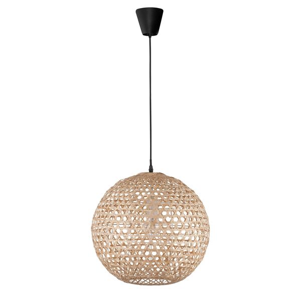 Natural Rattan  Black Fabric Wire & Base  LED E27 1x12 Watt 230 Volt  IP20 Bulb Excluded   D: 40 H1: 37 H2: 250 cm Adjustable height image 1