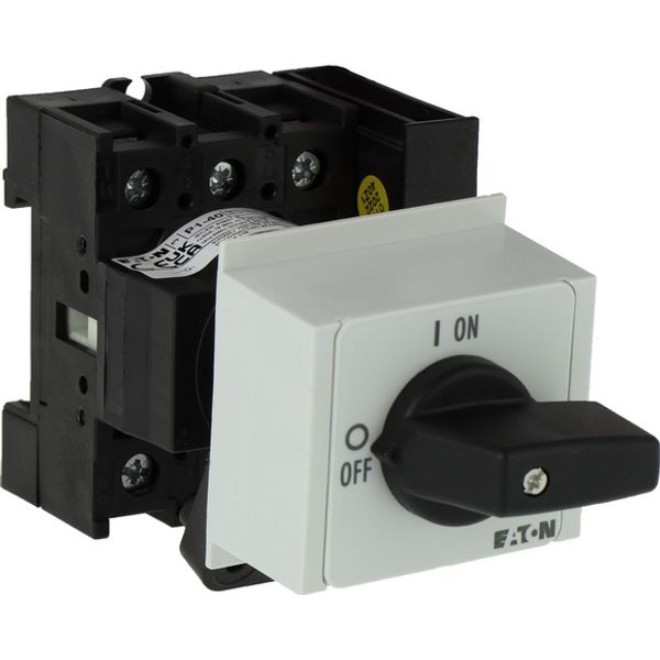 On-Off switch, P1, 40 A, service distribution board mounting, 3 pole, 1 N/O, 1 N/C, with black thumb grip and front plate image 2