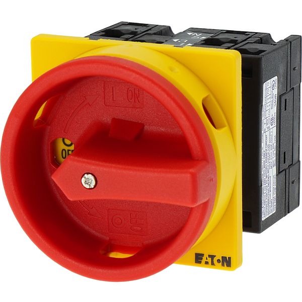 Main switch, T3, 32 A, flush mounting, 2 contact unit(s), 3 pole + N, Emergency switching off function, With red rotary handle and yellow locking ring image 11