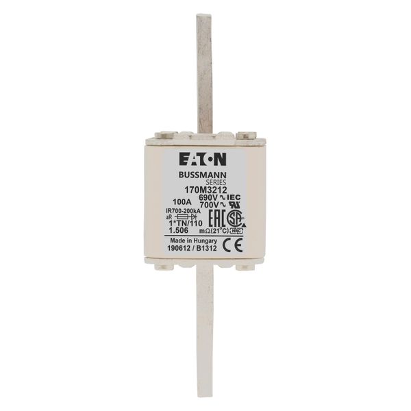 Fuse-link, high speed, 100 A, AC 690 V, compact DIN 1, 45 x 58 x 134 mm, aR, DIN, IEC, single indicator, 80 mm centres image 6