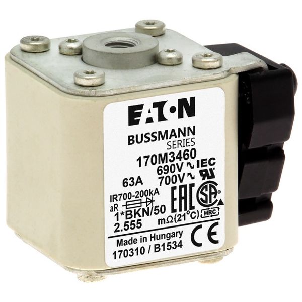 Fuse-link, high speed, 100 A, AC 690 V, compact size 1, 45 x 59 x 51 mm, aR, IEC, UL, type K indicator, flush end, M8 image 3