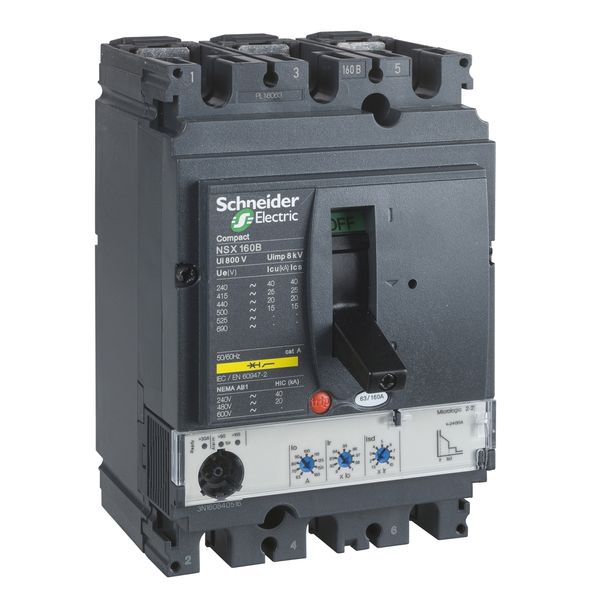 circuit breaker ComPact NSX160B, 25 kA at 415 VAC, MicroLogic 2.2 trip unit 160 A, 3 poles 3d image 3