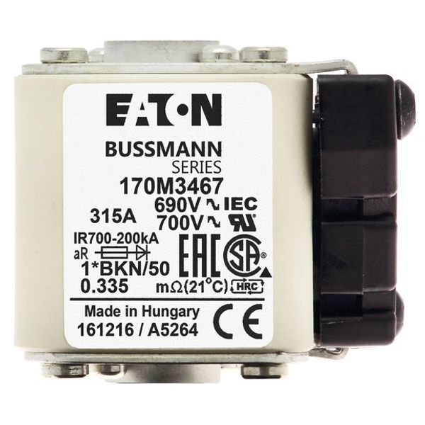 Fuse-link, high speed, 315 A, AC 690 V, compact size 1, aR, IEC, UL, single indicator image 2