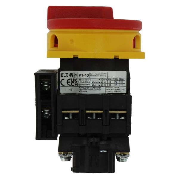 Main switch, P1, 40 A, flush mounting, 3 pole, 1 N/O, 1 N/C, Emergency switching off function, With red rotary handle and yellow locking ring, Lockabl image 29