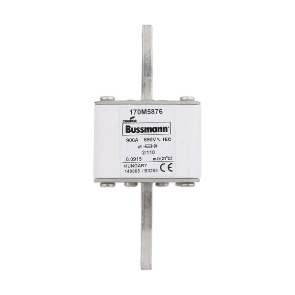 Fuse-link, high speed, 900 A, AC 690 V, size 2, 61 x 75 x 140 mm, aR, DIN, IEC, single indicator image 1