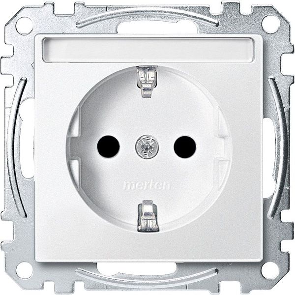 SCHUKO socket with label, touch protection, plug-in terminals, polar white, system M image 1