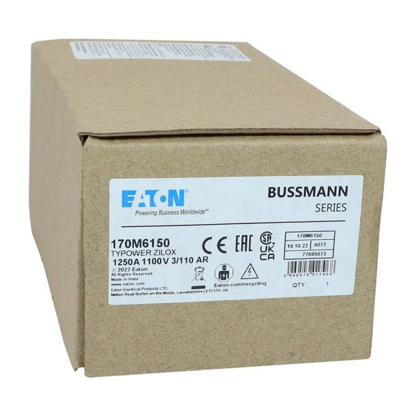 Fuse-link, high speed, 1250 A, AC 1100 V, size 3, 76 x 90 x 139 mm, aR, DIN, IEC, single indicator image 14