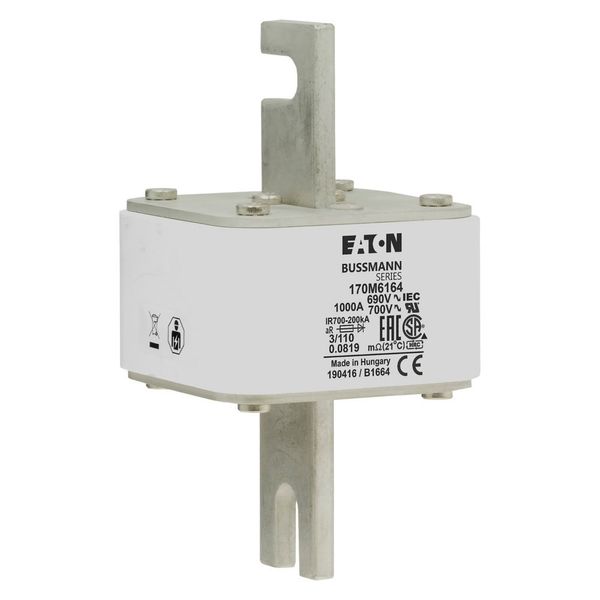 Fuse-link, high speed, 1000 A, AC 690 V, DIN 3, 76 x 90 x 139 mm, aR, DIN, IEC, single indicator image 16