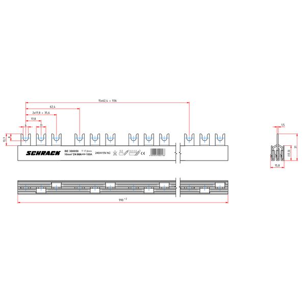 Busbar for MT 3-pole with auxillary contact 16mmý image 1