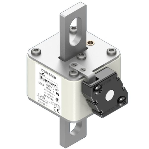 Fuse-link, high speed, 500 A, AC 690 V, size 2, 61 x 77 x 135 mm, aR, IEC, UL, type K indicator, 90 mm centres image 2