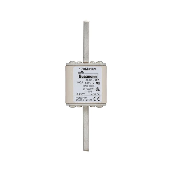 Fuse-link, high speed, 400 A, AC 690 V, compact size 1, 45 x 45 x 134 mm, aR, DIN, IEC, single indicator image 10