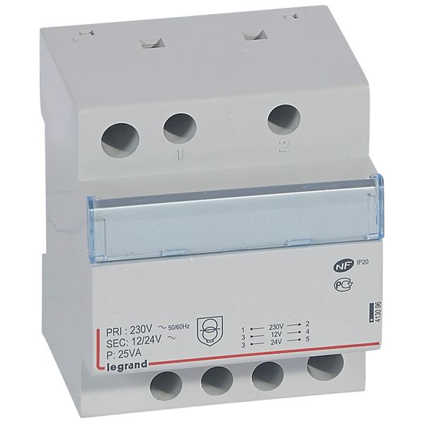 Safety transformer - 230 V/12 or 24 V -25 VA - 4 mod image 1