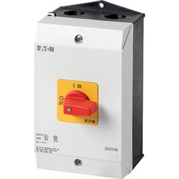 On-Off switch, P1, 25 A, surface mounting, 3 pole, Emergency switching off function, with red thumb grip and yellow front plate, UL/CSA image 4