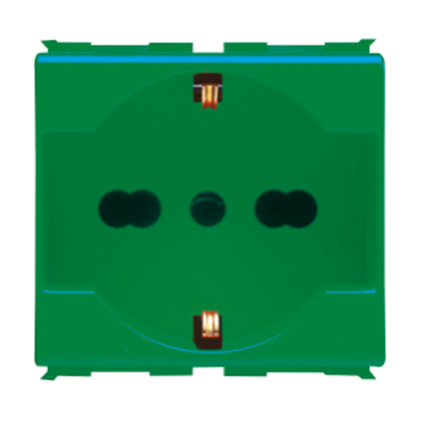 ITALIAN/GERMAN STANDARD SOCKET-OUTLET 250 V ac - FOR DEDICATED LINES - 2P+E 16A DUAL AMPERAGE - P40 - 2 MODULES - GREEN - PLAYBUS image 1