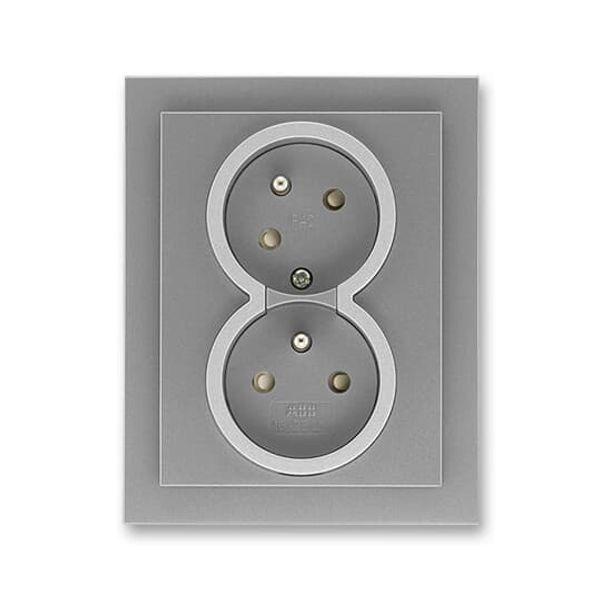 5513M-C02357 73 Double socket outlet with earthing pins, shuttered, with turned upper cavity image 1