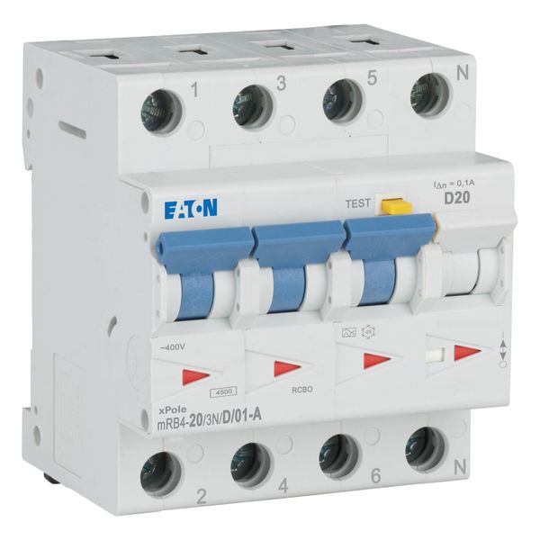 RCD/MCB combination, 20 A, 100 mA, MCB trip characteristic: D, 3p+N, RCD trip characteristic: A image 7