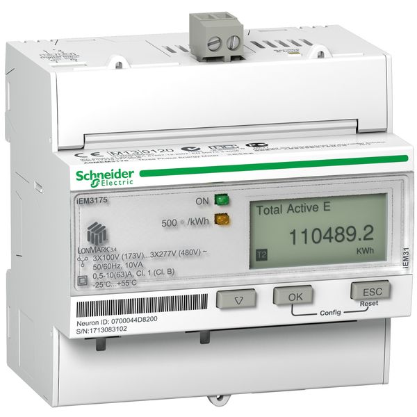 iEM3175 energy meter - 63 A - LON - 1 digital I - multi-tariff - MID image 1