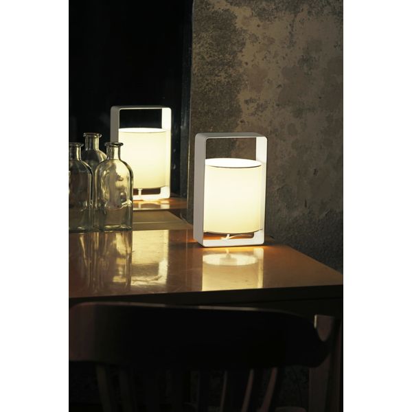 LULA P WHITE TABLE LAMP WITH BEIGE LAMPSHADE 1 X E image 2
