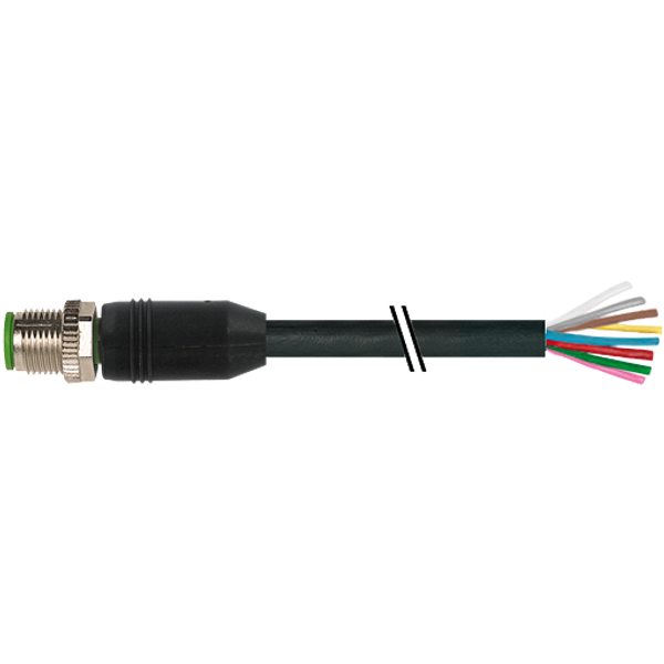 M12 male 0° A-cod. with cable PUR 8x0.34 bk UL/CSA+drag chain 12m image 1