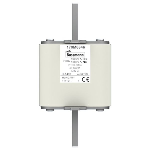 Fuse-link, high speed, 700 A, AC 1000 V, DIN 3, 90 x 75 x 150 mm, aR, DIN, IEC, single indicator image 1