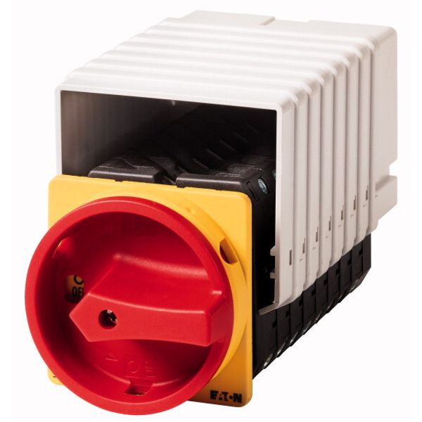 Main switch, T5B, 63 A, flush mounting, 8 contact unit(s), 15-pole, Emergency switching off function, With red rotary handle and yellow locking ring image 1